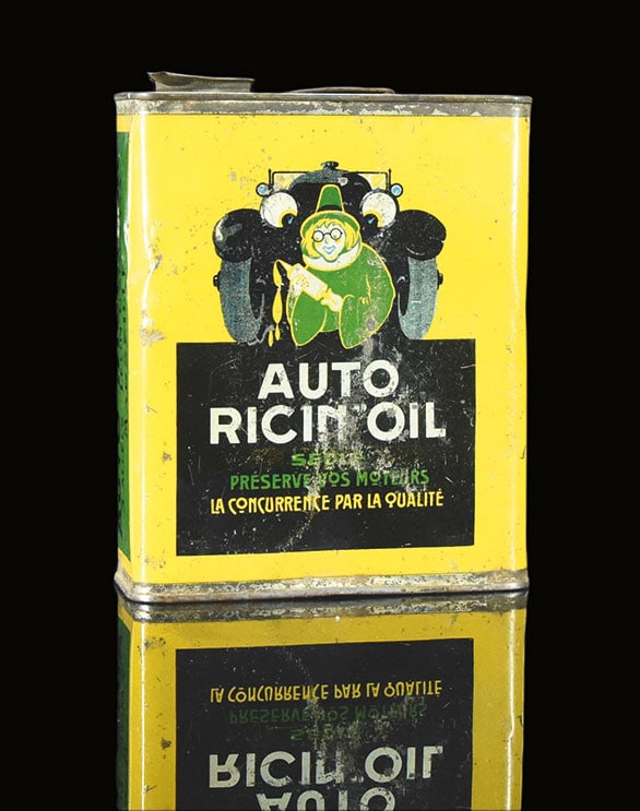 AUTO RICIN OIL | OIL CAN: Oil can, tin, filling capacity 2 l, F 1920s, H 22 cm, the image designed from R. Dion, some traces of aging | We do only sell old original pieces - no reproductions or fakes. We pack in house, most it