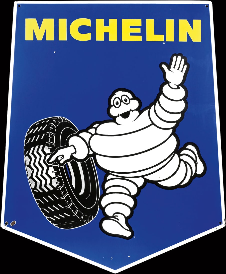 MICHELIN | 43" PORCELAIN SIGN: Porcelain sign ( Enamel sign ), stenciled, IT 1950s, 90 x 110 cm, Smalterie Lombarde, Milano, whoever is looking for the Bibendum in big version may get it here! | *Bulky-item shipping is available | 