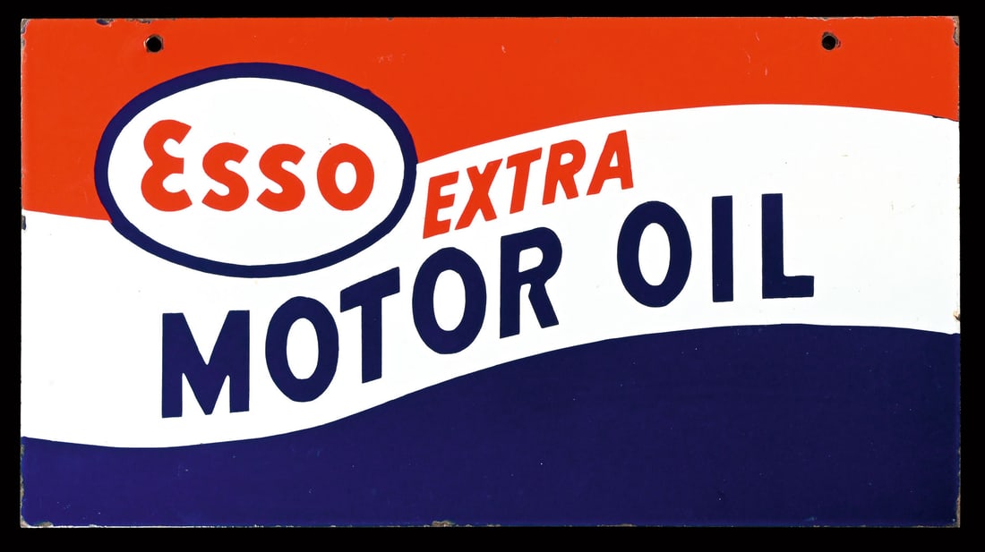 ESSO EXTRA MOTOR OIL | 22" PORCELAIN SIGN | DOUBLE SIDED HANGER | SUPERB CONDITION (1 of 9)