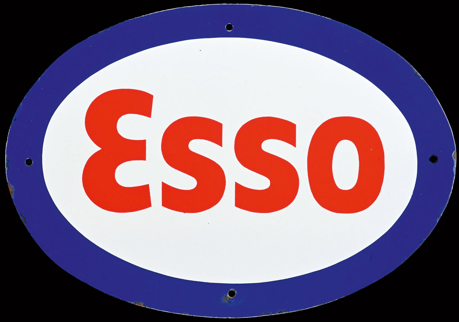 ESSO | 13" PUM PLATE PORCELAIN SIGN: Porcelain sign ( Enamel sign ), stenciled, 1950s/60s, 33 x 23 cm, perfect surface | We do only sell old original pieces - no reproductions or fakes. We pack in house, most items can be shipped oversea