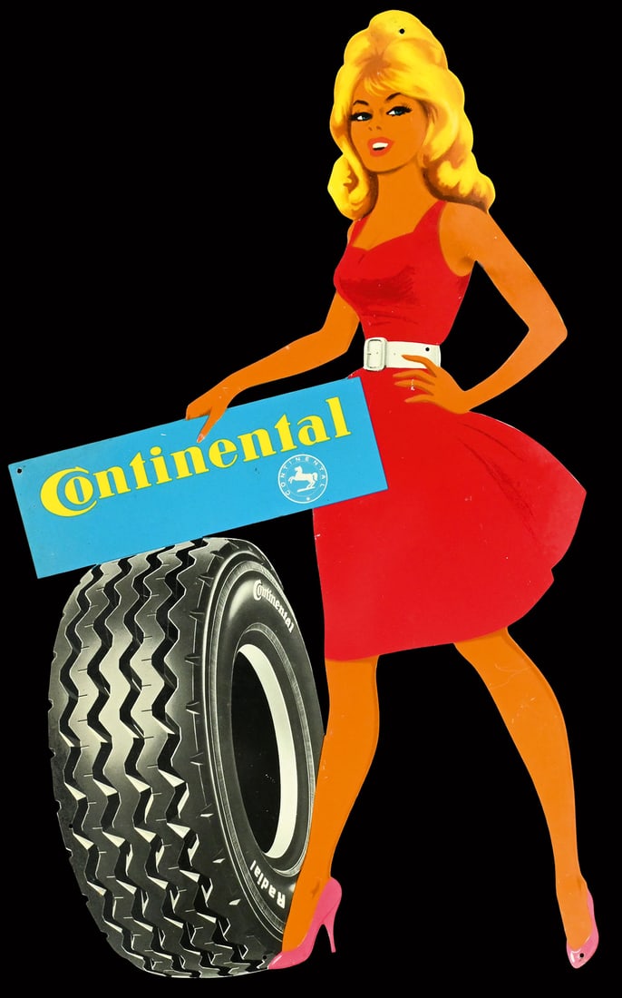 CONTINENTAL | 17" PIN UP: Pin Up, tin, Hanover 1966, 26 x 44 cm, Brigitte Bardot in a red dress, apart from minimal traces of the protective paper, the condition is unparalleled | We do only sell old original pieces - no repro
