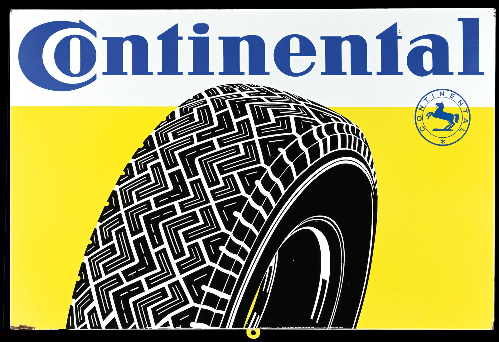CONTINENTAL | 28" PORCELAIN SIGN: Porcelain sign ( Enamel sign ), stenciled, GER 1970, 70 x 46 cm, Pyro-Email, Boos & Hahn, Ortenberg-Baden, a striking advertising | We do only sell old original pieces - no reproductions or fakes. We 