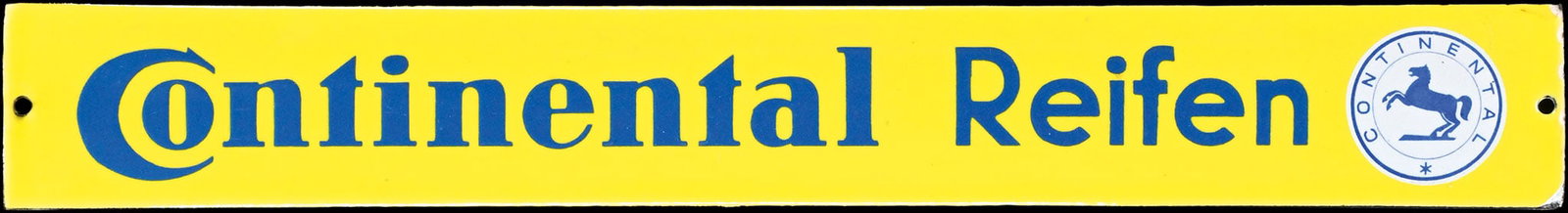CONTINENTAL REIFEN | 18" PORCELAIN SIGN: Porcelain sign ( Enamel sign ), convex, stenciled, GER around 1950, 45 x 6 cm | We do only sell old original pieces - no reproductions or fakes. We pack in house, most items can be shipped overseas. W