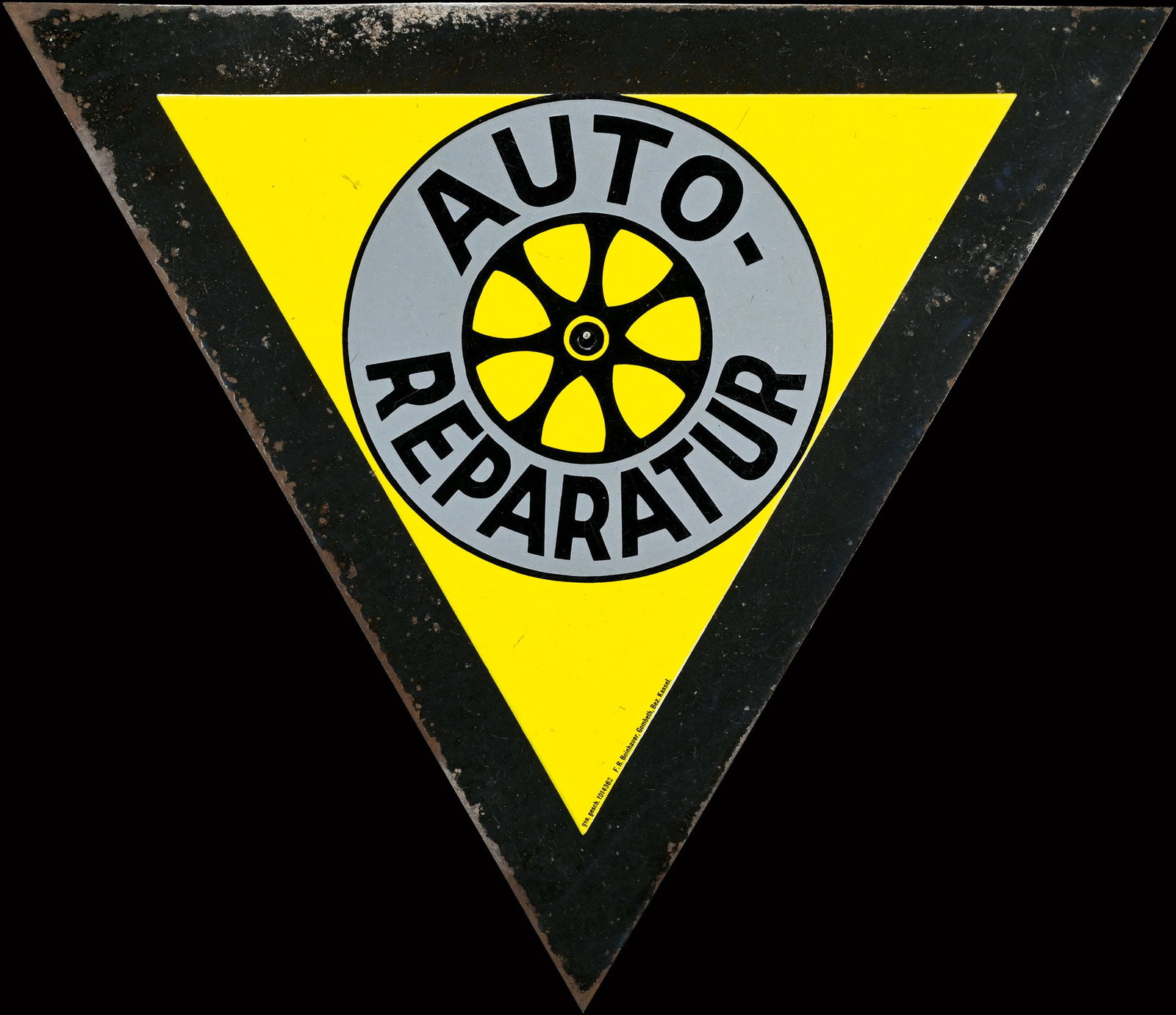 AUTO-REPARATUR | 27" PORCELAIN SIGN: Porcelain sign ( Enamel sign ), stenciled, GER around 1920, 69 x 60 cm, F.R. Beinhauer, Kassel | We do only sell old original pieces - no reproductions or fakes. We pack in house, most items can be sh