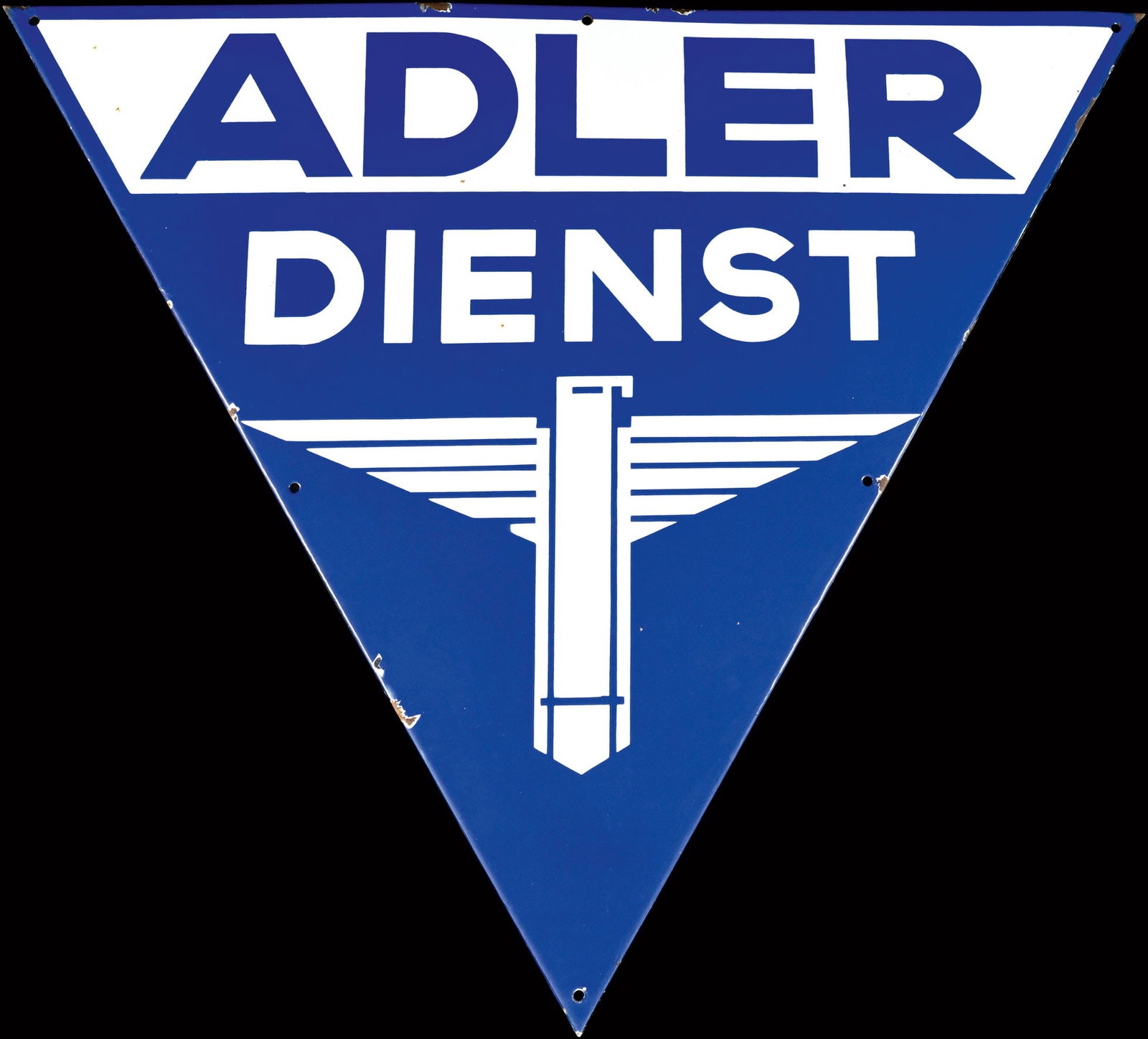 ADLER DIENST | 39" PORCELAIN SIGN: Porcelain sign ( Enamel sign ), stenciled, GER around 1950, 99 x 86 cm, very beautiful gloss | *Bulky-item shipping is available | We do only sell old original pieces - no reproductions or fakes. We p