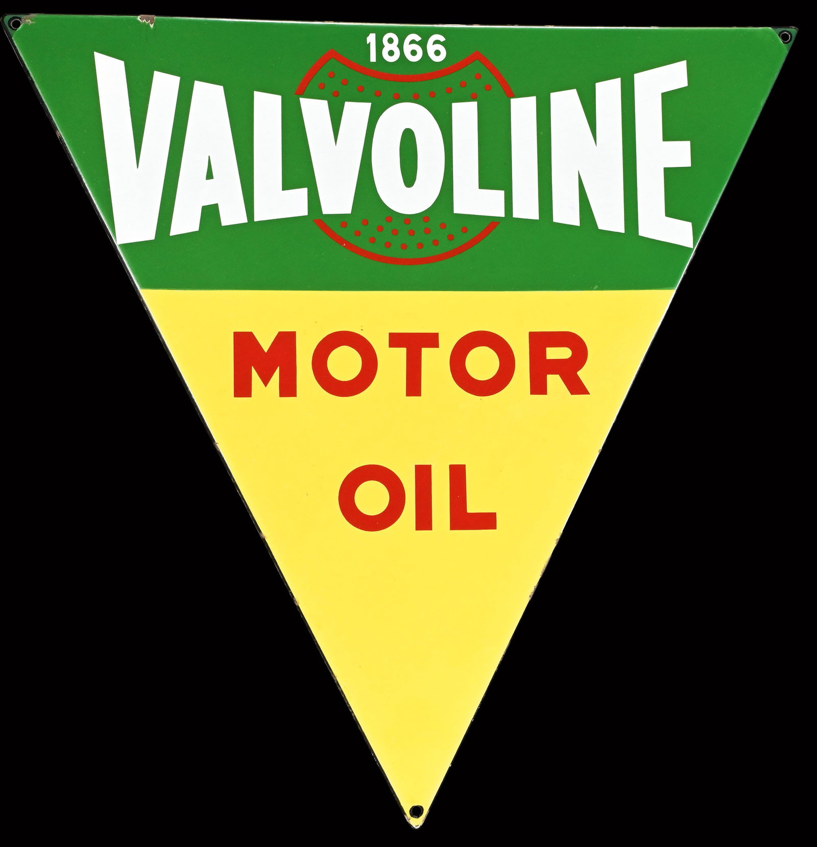 VALVOLINE MOTOR OIL | MAGIFICIENT 24" PORCELAIN SIGN: Porcelain sign ( Enamel sign ), stenciled, IT around 1950, 62 x 62 cm, Smalterie Lombarde, Milano | We do only sell old original pieces - no reproductions or fakes. We pack in house, most items can be