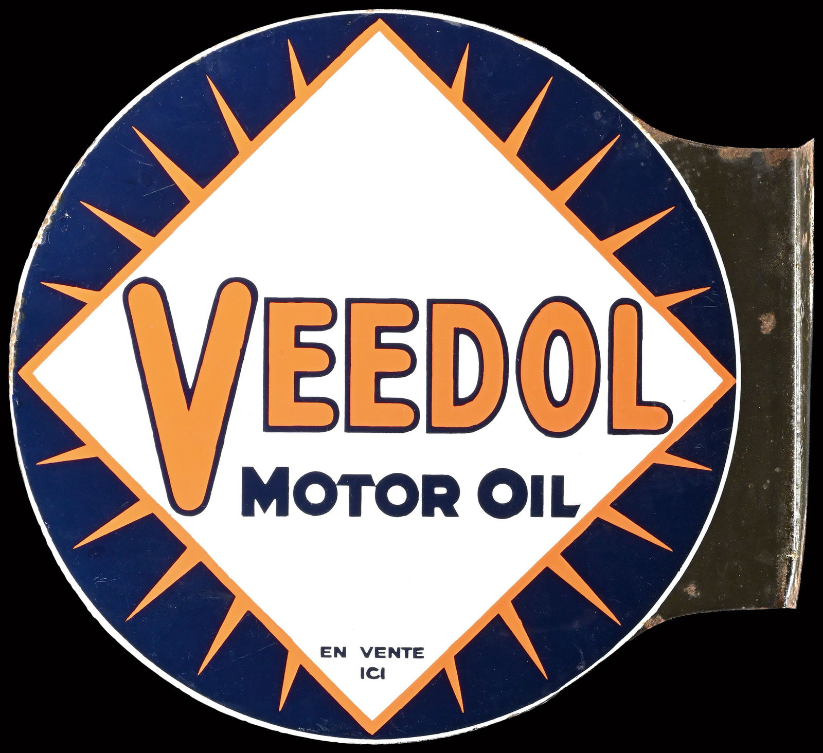 VEEDOL MOTOR OIL | 21" PORCELAIN SIGN | DOUBLE SIDED FLANGE (1 of 11)