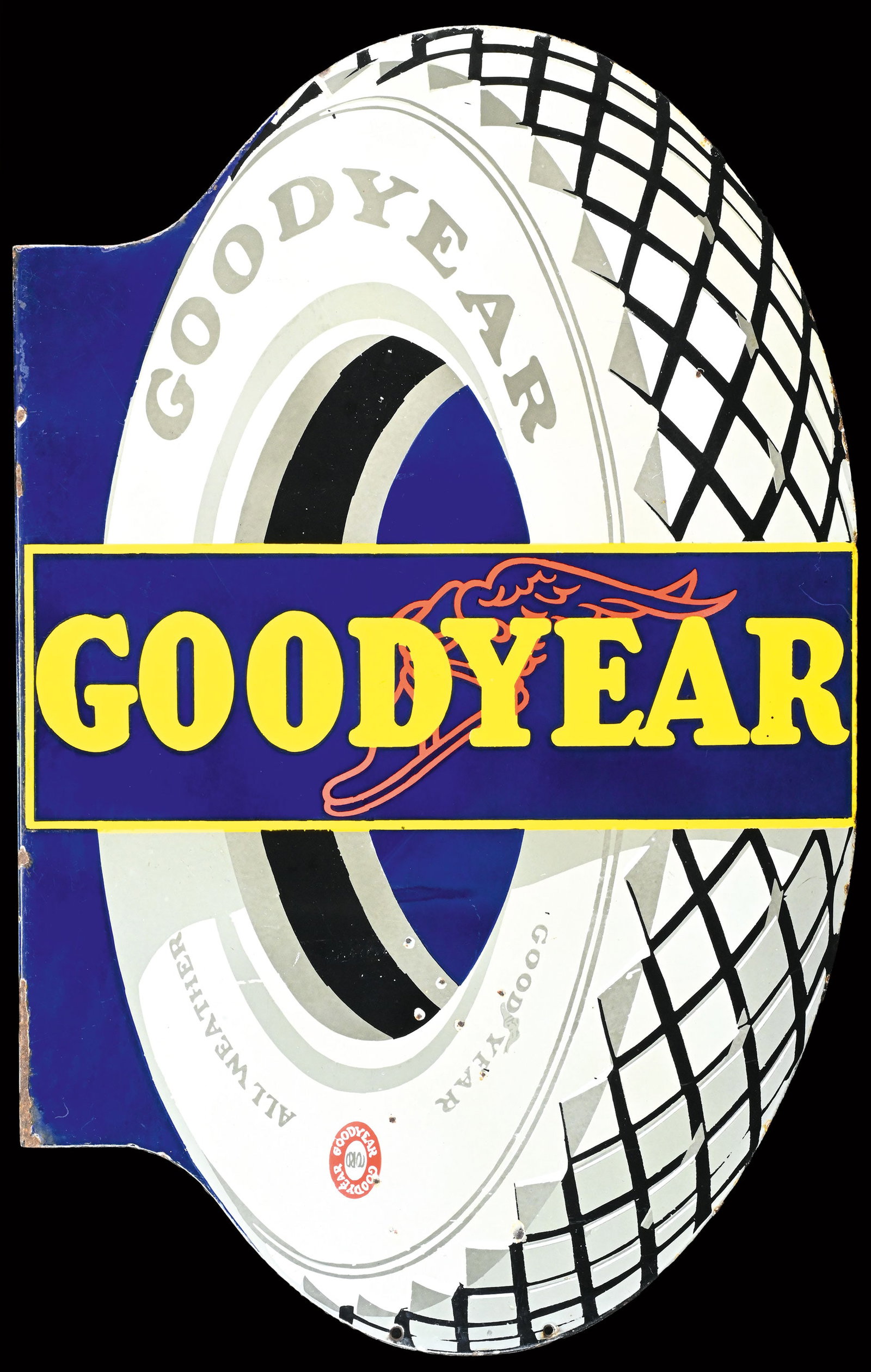 GOODYEAR | 34" PORCELAIN SIGN | DOUBLE SIDED FLANGE (1 of 13)