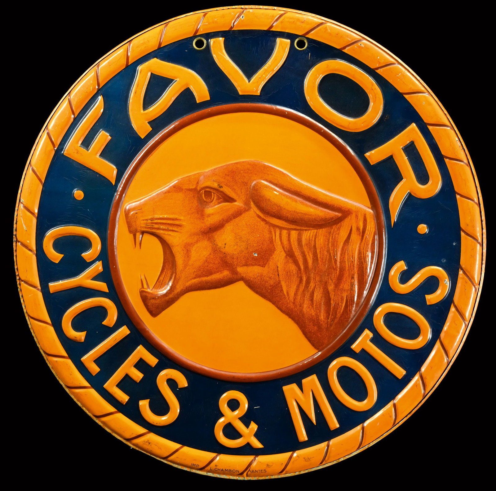 FAVOR CYCLES & MOTOS | 19" TIN SIGN | DOUBLE SIDED HANGER (1 of 11)