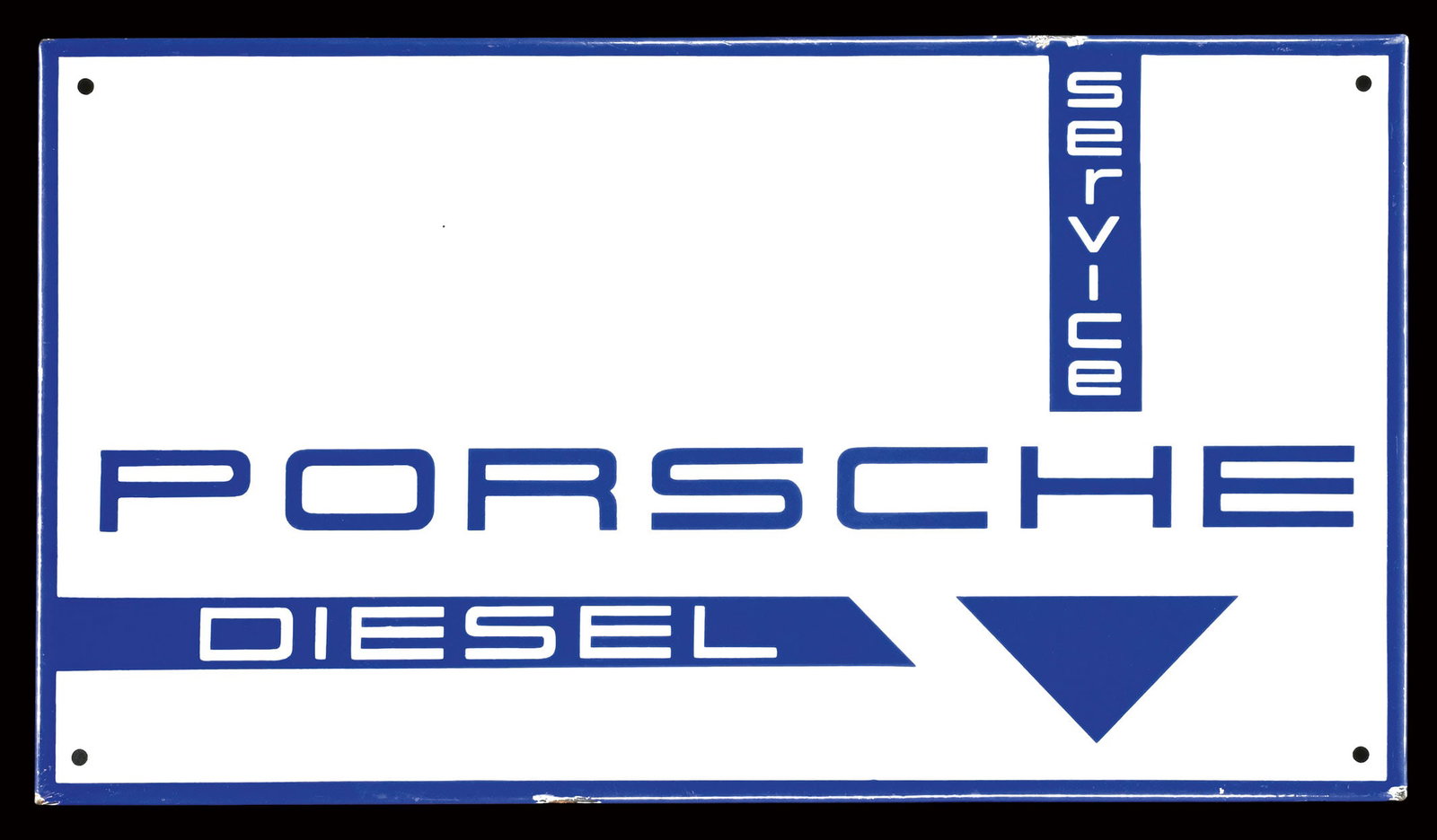 PORSCHE DIESEL SERVICE | 25" PORCELAIN SIGN: Porcelain sign ( Enamel sign ), stenciled, GER 1950s, 64 x 35 cm, very rare version with "Service" edition, probably for the international market | We do only sell old original pieces - no reproductio