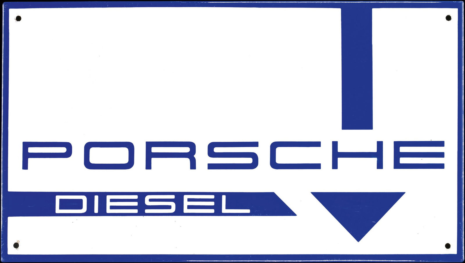 PORSCHE DIESEL | 25" PORCELAIN SIGN | SUPERB CONDITION: Porcelain sign ( Enamel sign ), stenciled, GER 1950s, 64 x 35 cm, version with inverted colors, the blue color here thickly filled in, rarely so good | We do only sell old original pieces - no reprodu