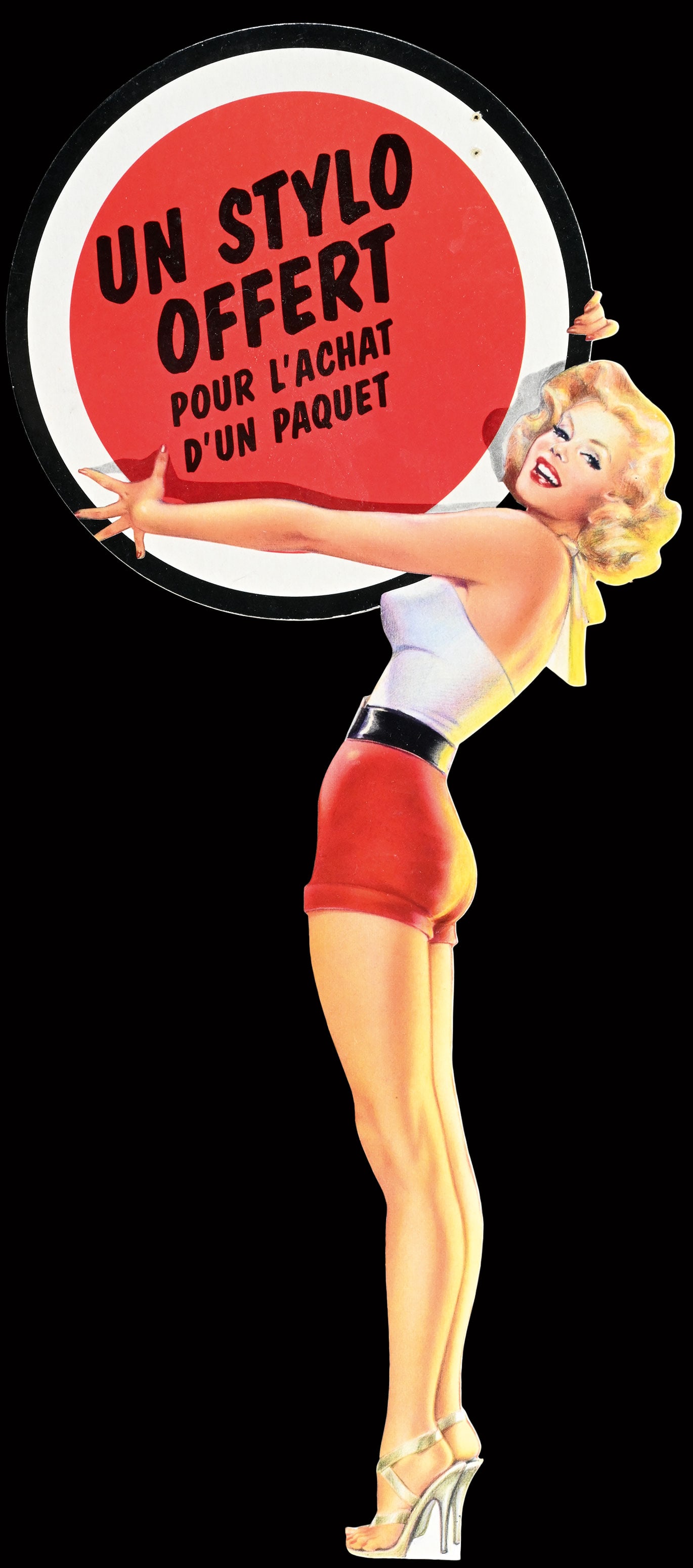 UN STYLO | 18" PIN UP: Cardboard, F 1980s, 20 x 45 cm, apart from an old staple mark in wonderful condition | We do only sell old original pieces - no reproductions or fakes. We pack in house, most items can be shipped over