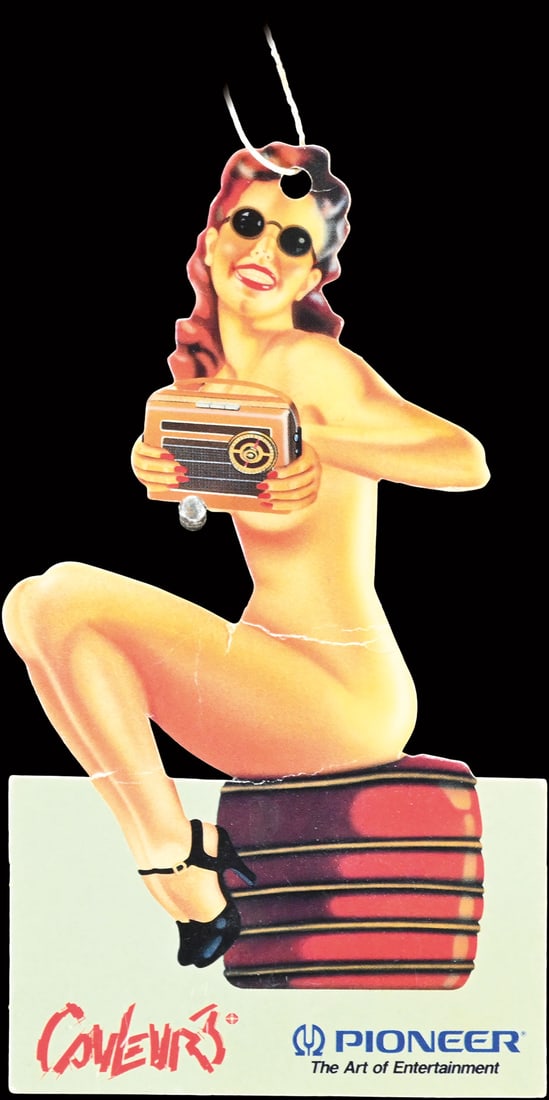 PIONEER | 6" PIN UP: Cardboard, F 1990s, 8 x 14 cm | We do only sell old original pieces - no reproductions or fakes. We pack in house, most items can be shipped overseas. Wooden crates are available. For further shipping