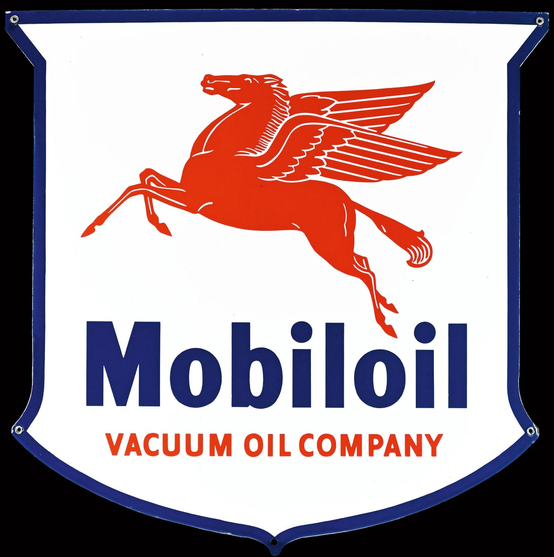 MOBILOIL VACUUM OIL COMPANY | 27" PORCELAIN SIGN | SUPERB CONDITION: Porcelain sign ( Enamel sign ), stenciled, around 1950, 68 x 68 cm, Ferro-Email, C. Robert Dold, Offenburg i.B., anyone who collects MobilOIL CAN't help but notice this emblem - in fantastic condition