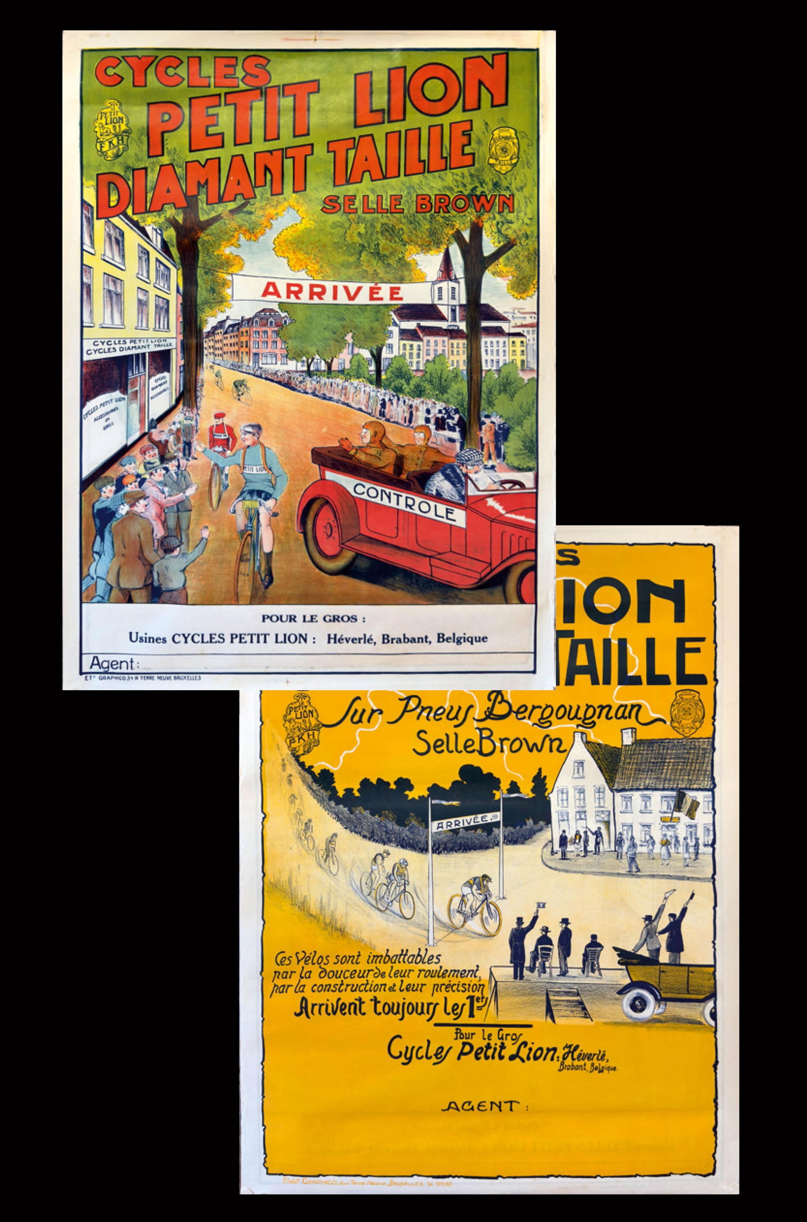 CYCLES PETIT LION | DOUBLE SIDED 33" POSTER: POSTER, double-sided, lithographed, BE 1920s, 62 x 85 cm, Etabl. Graphico | We do only sell old original pieces - no reproductions or fakes. We pack in house, most items can be shipped overseas. Woode