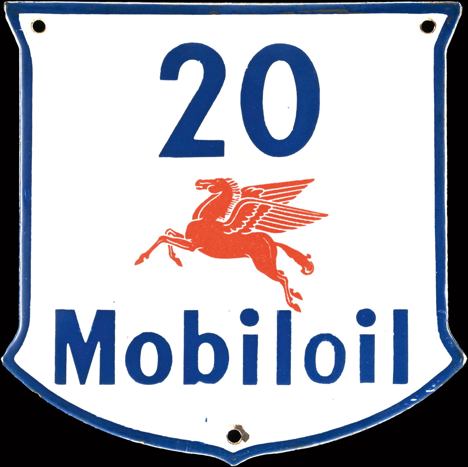 MOBILOIL n deg. 20 | 6" PORCELAIN SIGN: Porcelain sign ( Enamel sign ), garage number, stenciled, around 1950, 16 x 16 cm | We do only sell old original pieces - no reproductions or fakes. We pack in house, most items can be shipped oversea