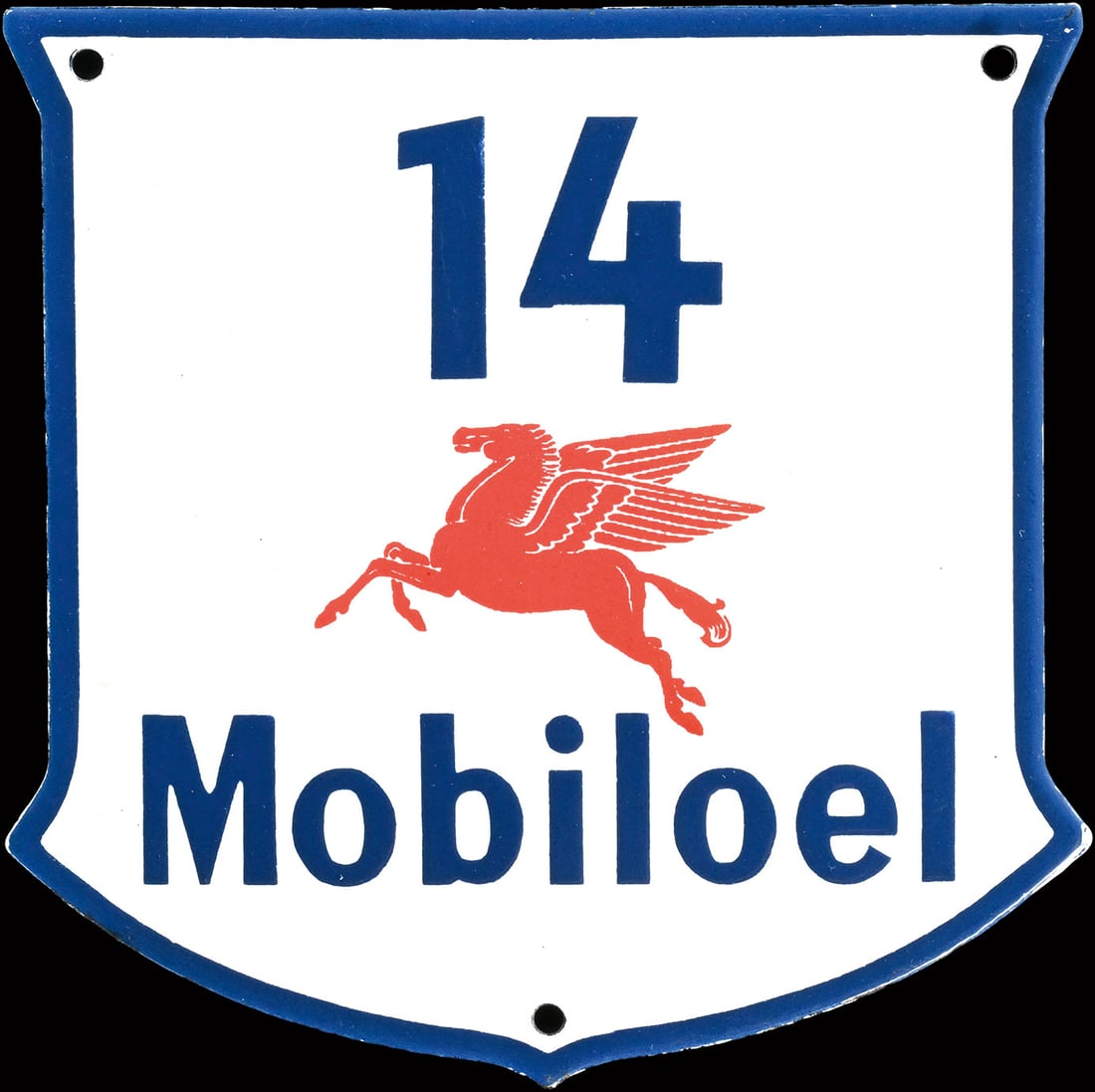 MOBILOEL n deg. 14 | 6" PORCELAIN SIGN: Porcelain sign ( Enamel sign ), garage number, stenciled, GER around 1950, 16 x 16 cm | We do only sell old original pieces - no reproductions or fakes. We pack in house, most items can be shipped ove