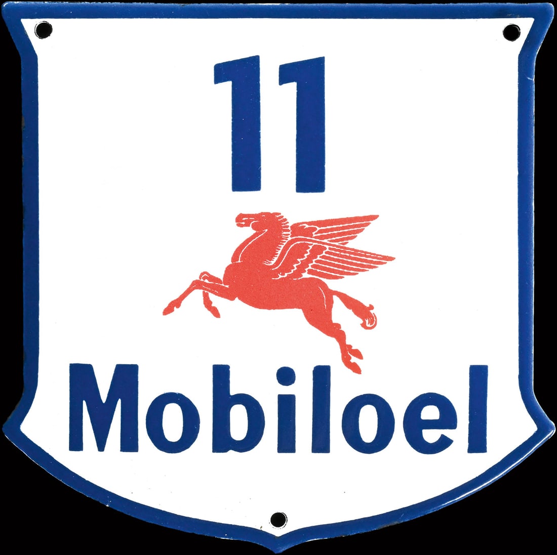 MOBILOEL n deg. 11 | 6" PORCELAIN SIGN: Porcelain sign ( Enamel sign ), convex, stenciled, GER around 1950, 16 x 16 cm | We do only sell old original pieces - no reproductions or fakes. We pack in house, most items can be shipped overseas. 