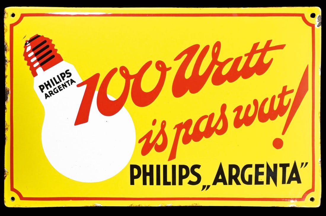 PHILIPS "ARGENTA" | 18" PORCELAIN SIGN: Porcelain sign ( Enamel sign ), convex, stenciled, NL around 1930, 45 x 29 cm, very rare, the surface with fresh gloss | We do only sell old original pieces - no reproductions or fakes. We pack in hou
