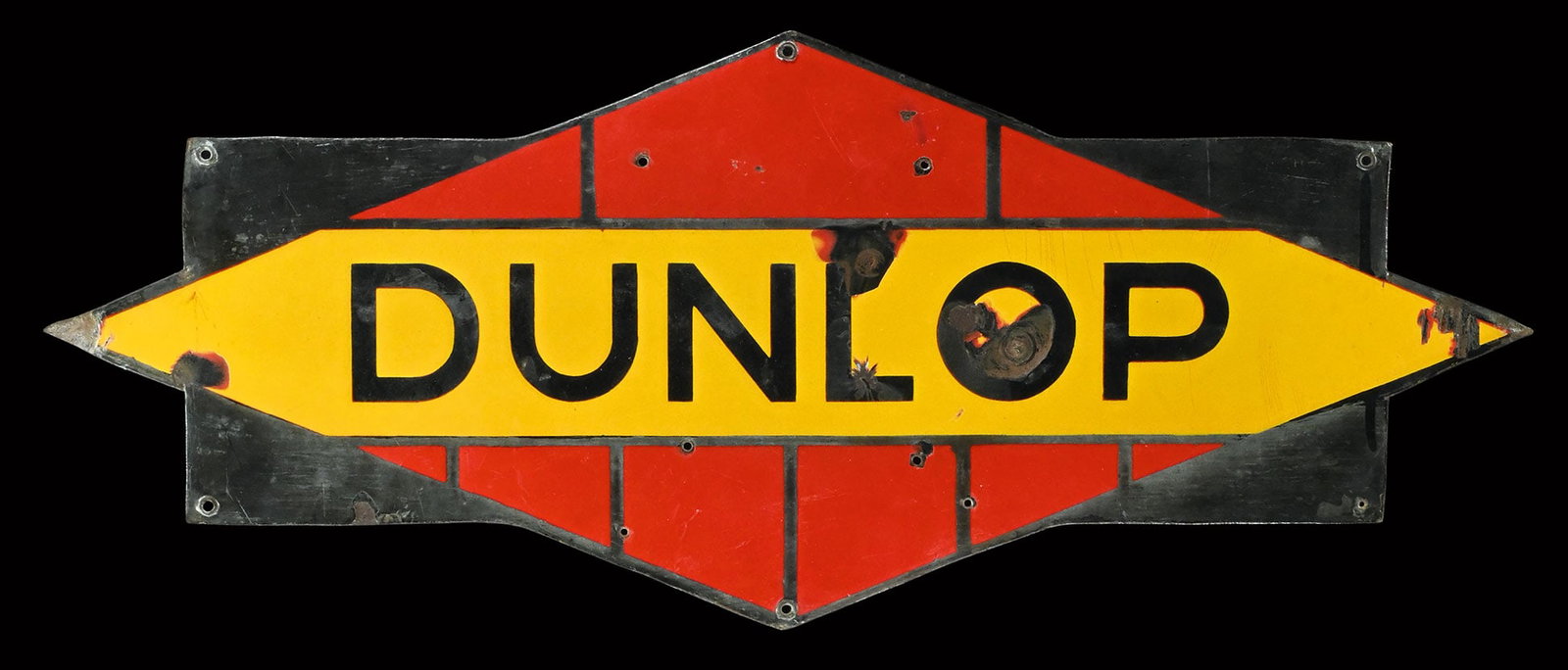 DUNLOP | SUPER RARE 30" PORCELAIN SIGN: Porcelain sign ( Enamel sign ), stenciled, around 1950, 77 x 30 cm | We do only sell old original pieces - no reproductions or fakes. We pack in house, most items can be shipped overseas. Wooden crate