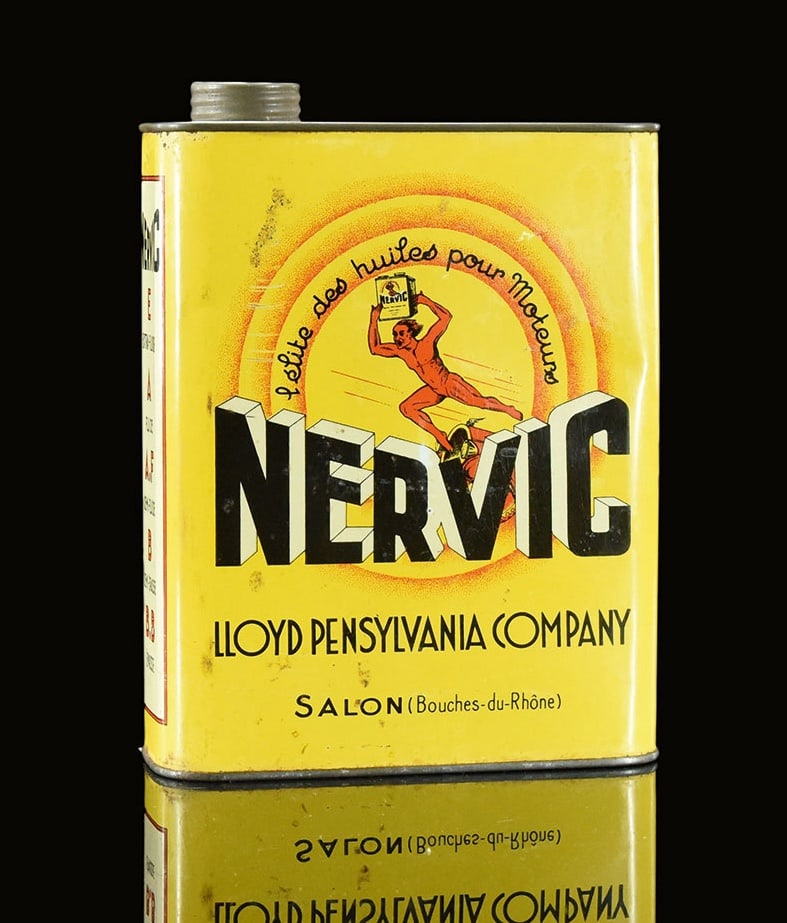 NERVIC LLOYD PENSYLVANIA CO. | OIL CAN: Oil can, tin, filling quantity 2 l, F 1930s, H 22 cm | We do only sell old original pieces - no reproductions or fakes. We pack in house, most items can be shipped overseas. Wooden crates are availabl
