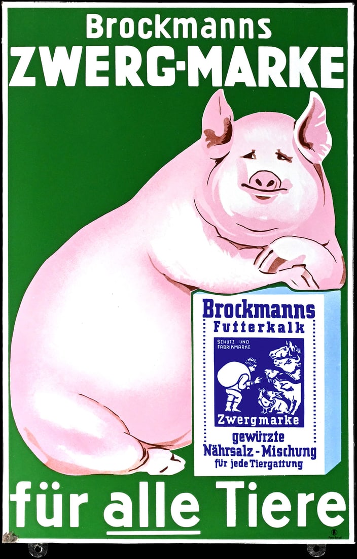 BROCKMANNS ZWERG-MARKE | PORCELAIN SIGN | (1): Porcelain sign ( Enamel sign ), stenciled and lithographed, GER around 1950, 38 x 58 cm, Pyro-Email, very glossy | We do only sell old original pieces - no reproductions or fakes. We pack in house, mo