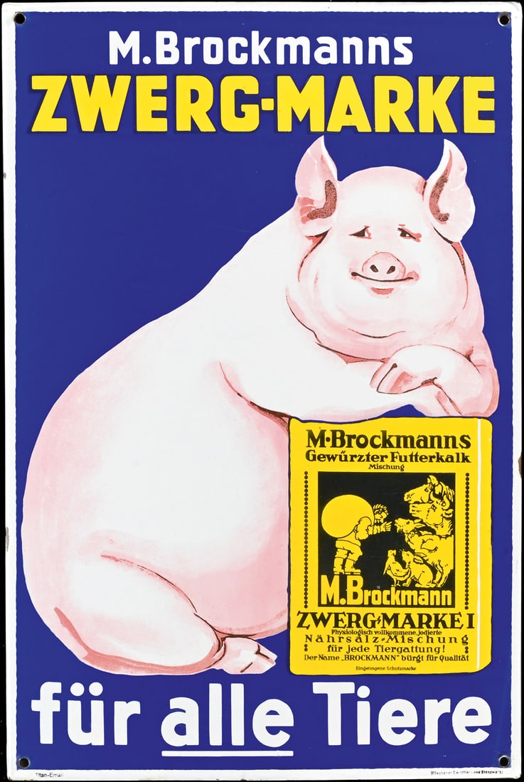 BROCKMANNS ZWERG-MARKE | PORCELAIN SIGN | (1): Porcelain sign ( Enamel sign ), stenciled and lithographed, GER around 1930, 40 x 60 cm, Titan-Email - Muenchener Emaillier- und Stanzwerk, very glossy and nearly without scratches | We do only sell o