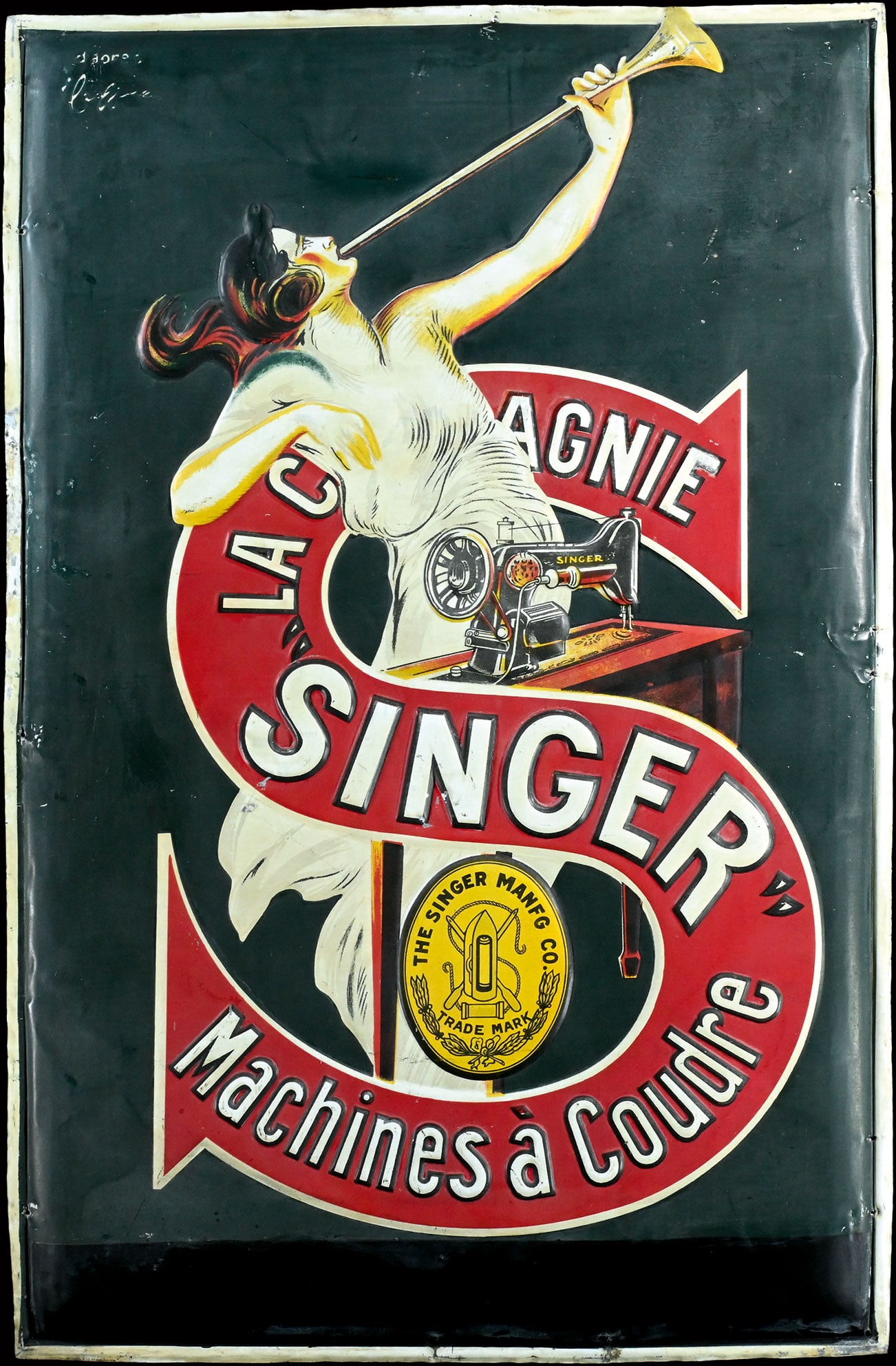 SINGER - MACHINES A COUDRE | SUPERB BIG SIZE TIN SIGN BY L. CAPPIELLO | (2) (1 of 1)