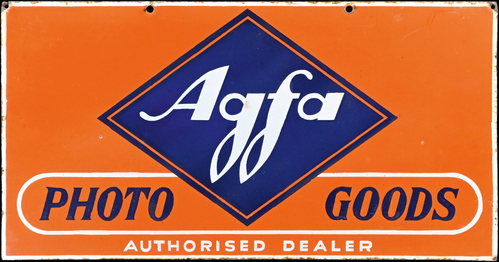 AGFA PHOTO GOODS | PORCELAIN SIGN | DOUBLE SIDED HANGER | (1-2) (1 of 12)