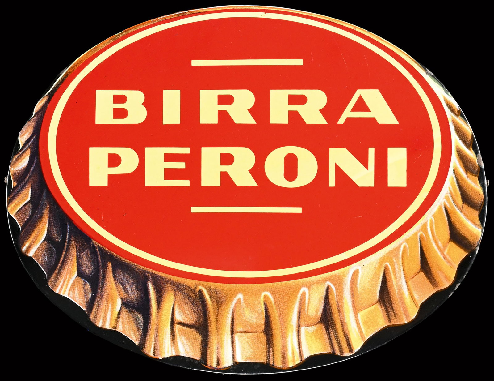 BIRRA PERONI | PORCELAIN SIGN | (1): Porcelain sign ( Enamel sign ), stenciled, Rome/IT around 1950, 48 x 37 cm, Smalterie Lombarde, Milano, the back still with the original mounting bar | We do only sell old original pieces - no reprodu