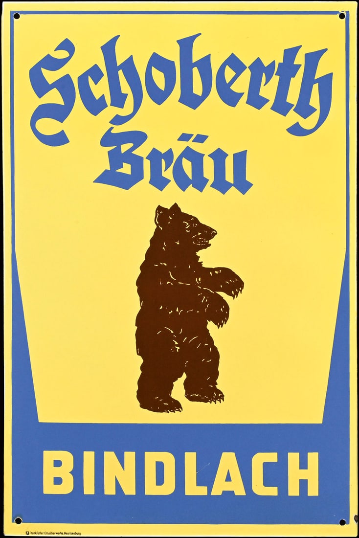 SCHOBERTH BRAEU | PORCELAIN SIGN | (1): Porcelain sign ( Enamel sign ), stenciled, GER around 1950, 38 x 58 cm, Frankfurter Emaillierwerke, Neu-Isenburg | We do only sell old original pieces - no reproductions or fakes. We pack in house, mo