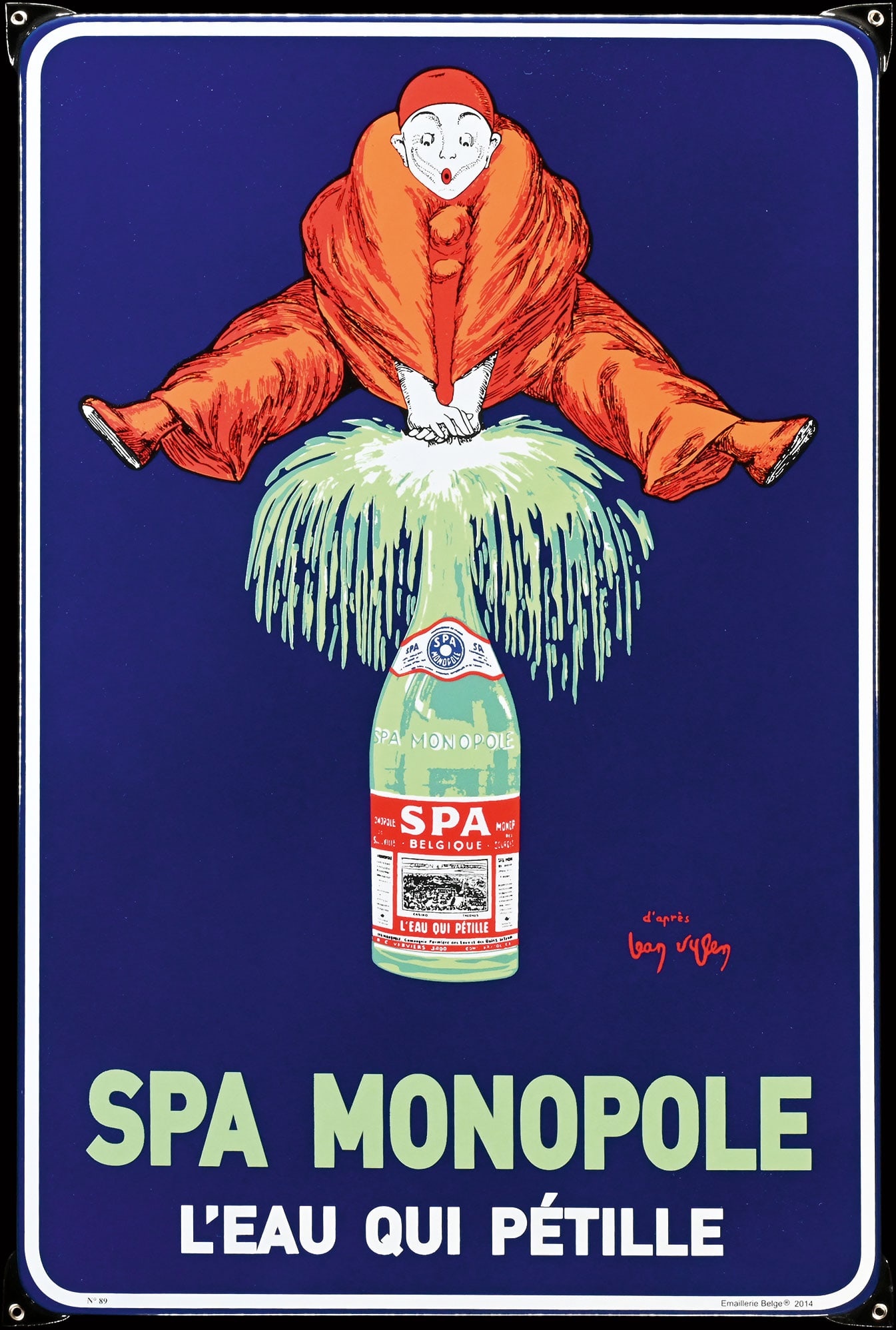 SPA MONOPOLE | PORCELAIN SIGN | (0-1): Porcelain sign ( Enamel sign ), stenciled, BE 2014, 41 x 63 cm | We do only sell old original pieces - no reproductions or fakes. We pack in house, most items can be shipped overseas. Wooden crates ar