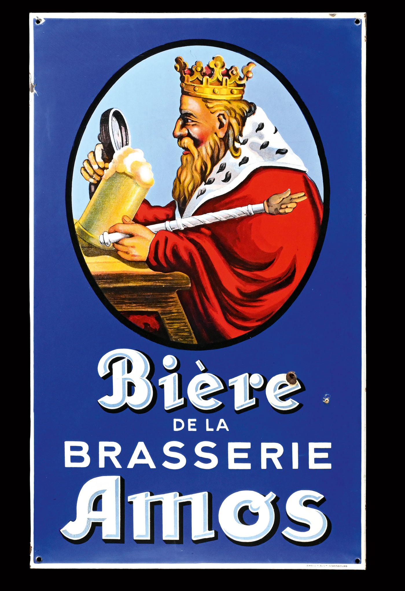 BIERE DE LA BRASSERIE AMOS | PORCELAIN SIGN | (3): Porcelain sign ( Enamel sign ), stenciled and lithographed, Metz/F around 1930, 55 x 90 cm, very beautiful gloss and colors | We do only sell old original pieces - no reproductions or fakes. We pack i