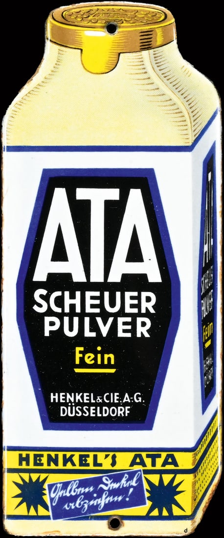 ATA | PORCELAIN SIGN | (1): Doorsign, enamel, convex, stenciled and lithographed, GER around 1930, 8 x 19 cm, marked: d | We do only sell old original pieces - no reproductions or fakes. We pack in house, most items can be shipp