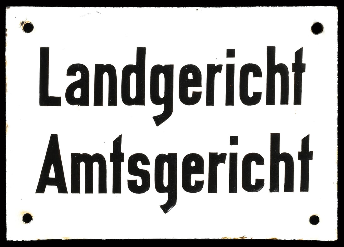 LANDGERICHT AMTSGERICHT | PORCELAIN SIGN | (1): Porcelain sign ( Enamel sign ), thickly stenciled, GER dated 26.01.1931, 21 x 15 cm | We do only sell old original pieces - no reproductions or fakes. We pack in house, most items can be shipped overs