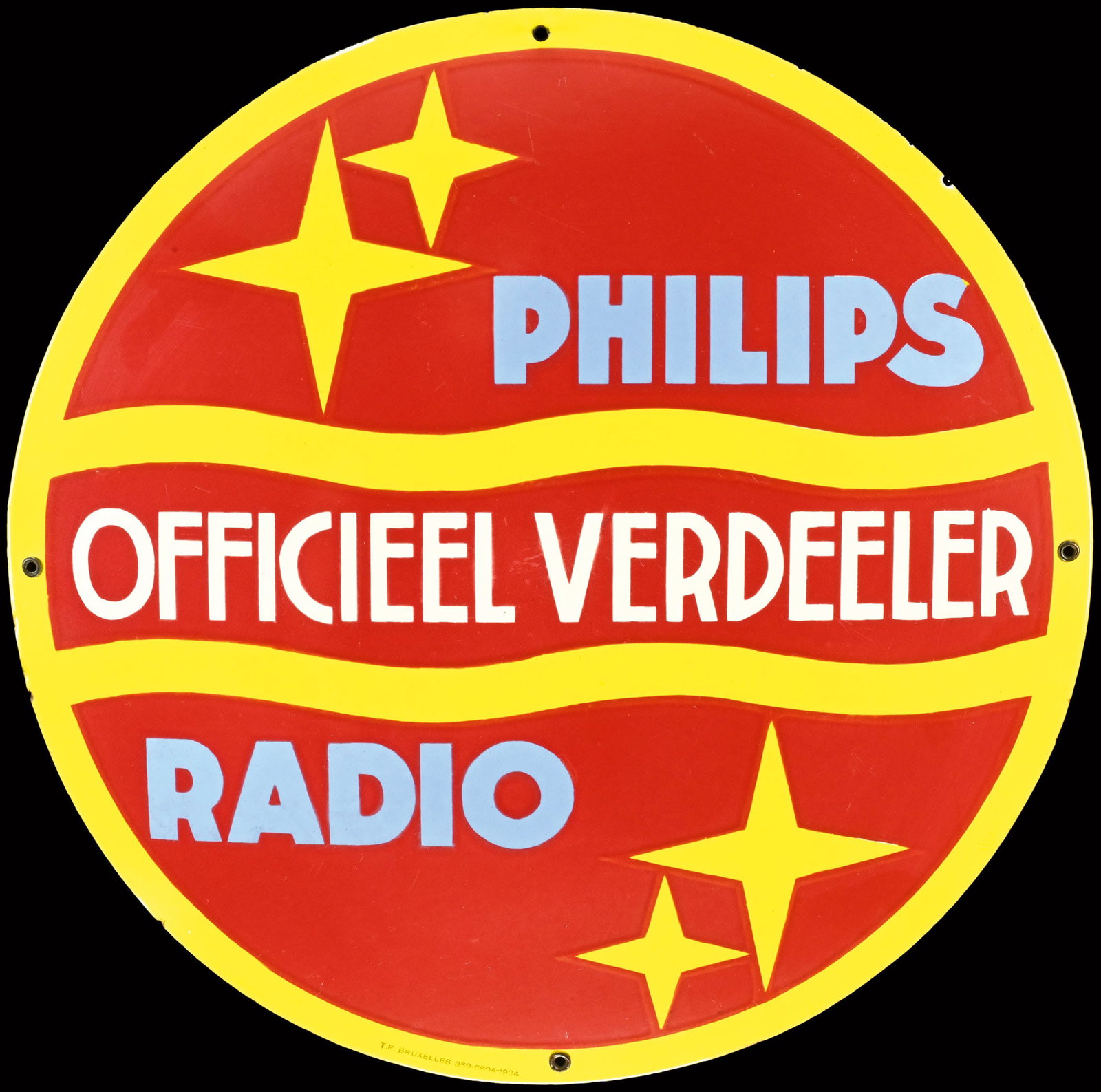 PHILIPS RADIO | PORCELAIN SIGN | (1+): Porcelain sign ( Enamel sign ), convex, stenciled, BE 1934, diam. 50 cm, heavy manufacturing in best preservation, rarely so beautiful | We do only sell old original pieces - no reproductions or fakes