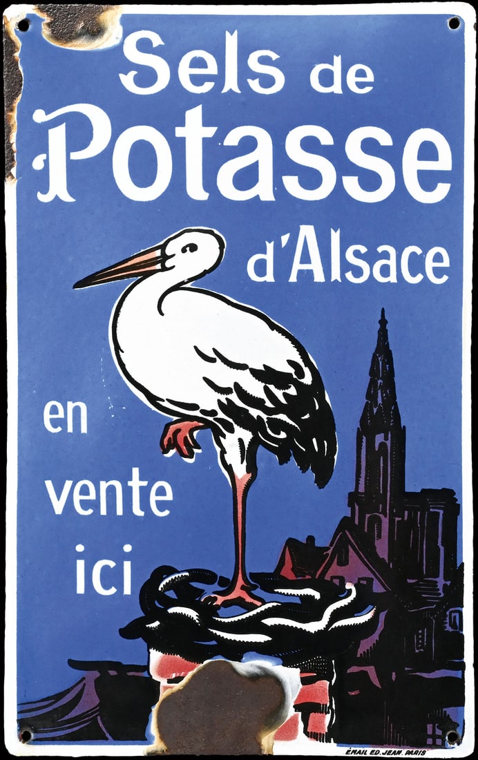 POTASSE | PORCELAIN SIGN. BY HANSI | (2): Porcelain sign ( Enamel sign ), convex, stenciled and lithographed, F around 1930, 25 x 40 cm, Email Ed Jean Paris, very beautiful gloss and colors | We do only sell old original pieces - no reproduct