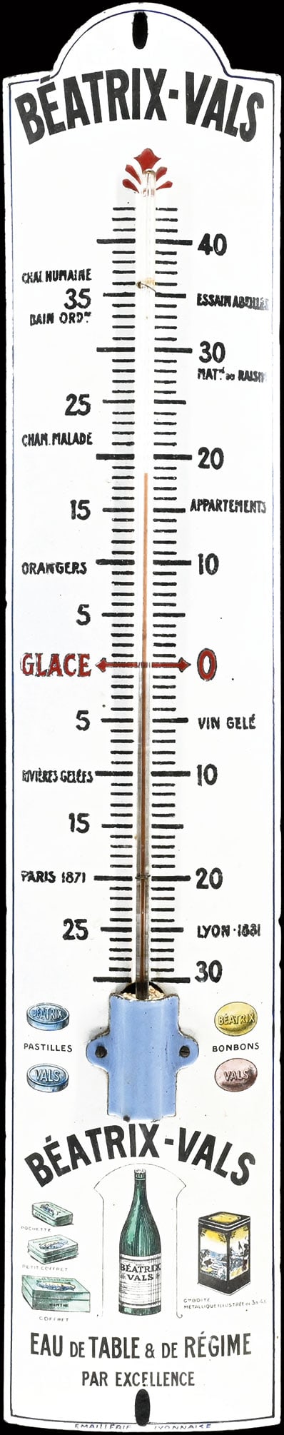 BEATRIX-VALS EAU DE TABLE | BEAUTIFUL EARLY PORCELAIN SIGN WITH THERMOMETER | (1+) (1 of 1)