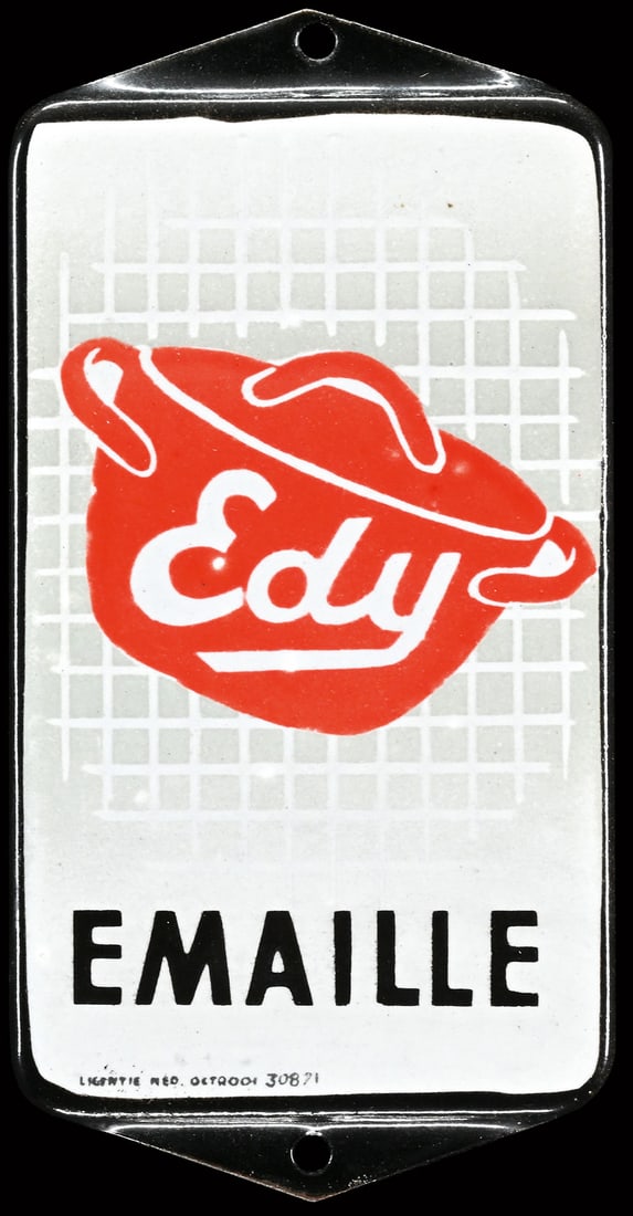 EDY EMAILLE | PORCELAIN SIGN | (0): Doorsign, enamel, stenciled and lithographed, NL around 1950, 7 x 14 cm | We do only sell old original pieces - no reproductions or fakes. We pack in house, most items can be shipped overseas. Wooden 