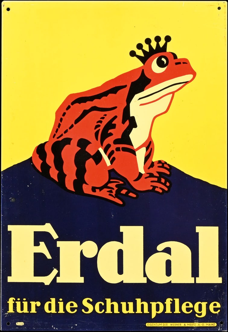 ERDAL | TIN SIGN | (1+): Tin sign, GER around 1930, 25 x 37 cm, Blechwarenfabrik Limburg | We do only sell old original pieces - no reproductions or fakes. We pack in house, most items can be shipped overseas. Wooden crates a