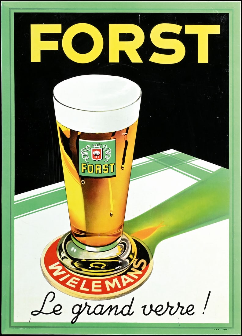 FORST WIELEMANS | TIN SIGN | (1): Tin sign, lithographed, BE 1963, 35 x 50 cm, Rob. Otten, Bruxelles | We do only sell old original pieces - no reproductions or fakes. We pack in house, most items can be shipped overseas. Wooden crate