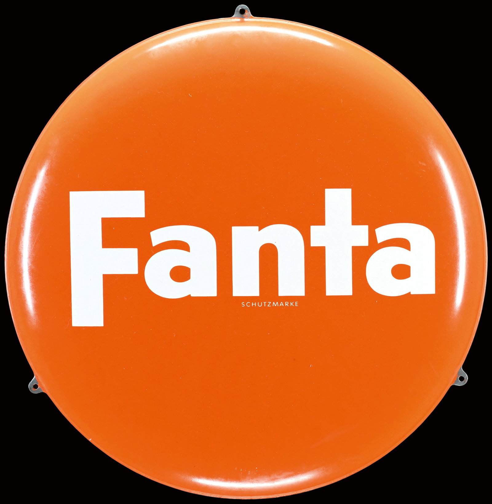 FANTA | 15.75" TIN SIGN | (1): Tin sign, convex, GER 1960s, diam. 41 cm | We do only sell old original pieces - no reproductions or fakes. We pack in house, most items can be shipped overseas. Wooden crates are available. For furth