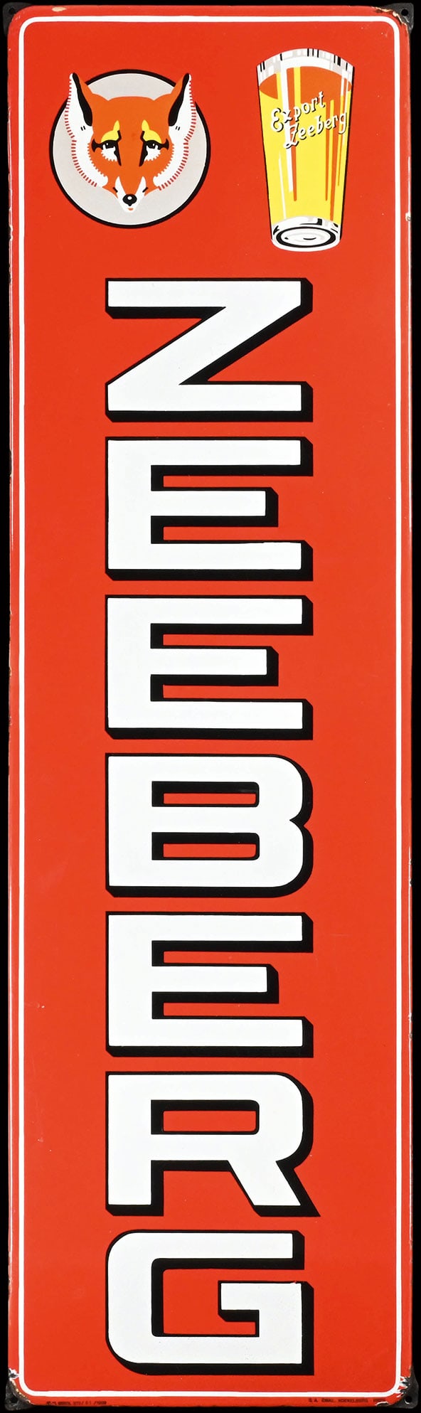 ZEEBERG EXPORT | PORCELAIN SIGN | (1): Porcelain sign ( Enamel sign ), stenciled, BE 1939, 40 x 140 cm, S.A. Email Koekelberg | We do only sell old original pieces - no reproductions or fakes. We pack in house, most items can be shipped ov