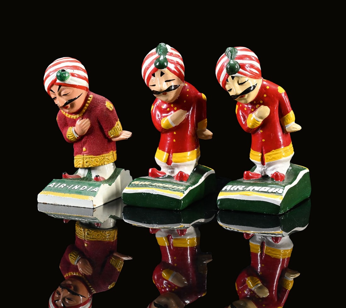 AIR INDIA | ADVERTISING FIGURES | (1-2): One big and three small advertising models, plaster/plastic, different versions, 1950s/60s, , H 30 and 11 cm | We do only sell old original pieces - no reproductions or fakes. We pack in house, most i