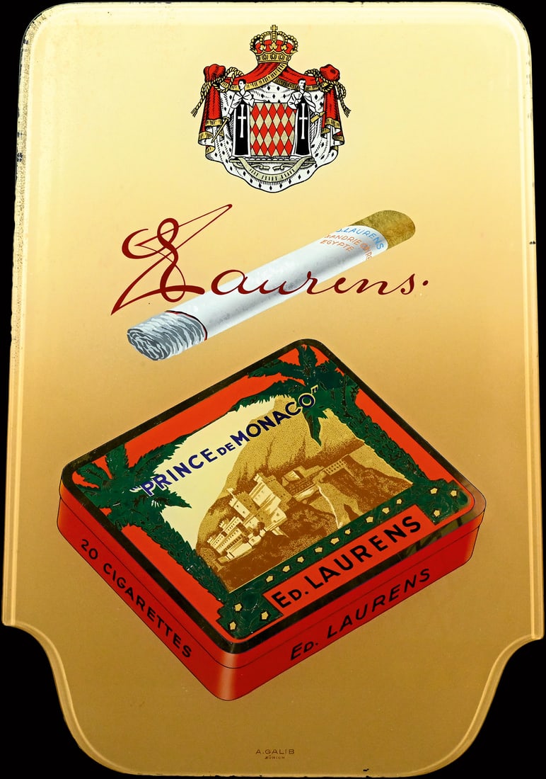 LAURENS - PRINCE DE MONACO | ADVERTISING SIGN | (1-2): Reverse glass lithograph, lithograph, CH around 1930, 37 x 55 cm, A. Galib, Zuerich | We do only sell old original pieces - no reproductions or fakes. We pack in house, most items can be shipped overs