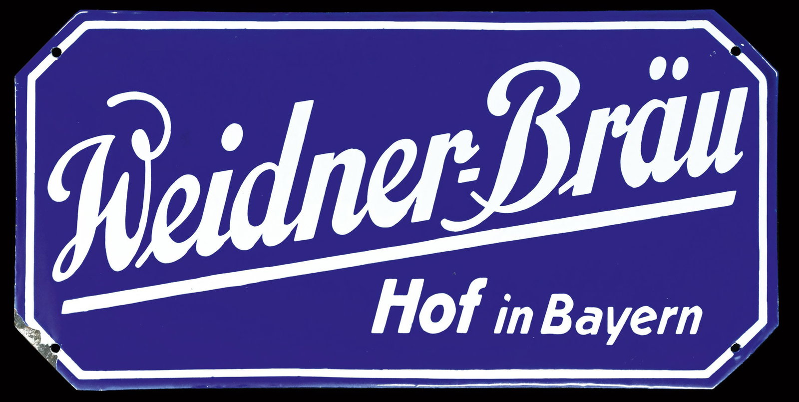 WEIDNER BRAEU | PORCELAIN SIGN | (1): Porcelain sign ( Enamel sign ), convex, stenciled, GER around 1930, 50 x 25 cm | We do only sell old original pieces - no reproductions or fakes. We pack in house, most items can be shipped overseas. 