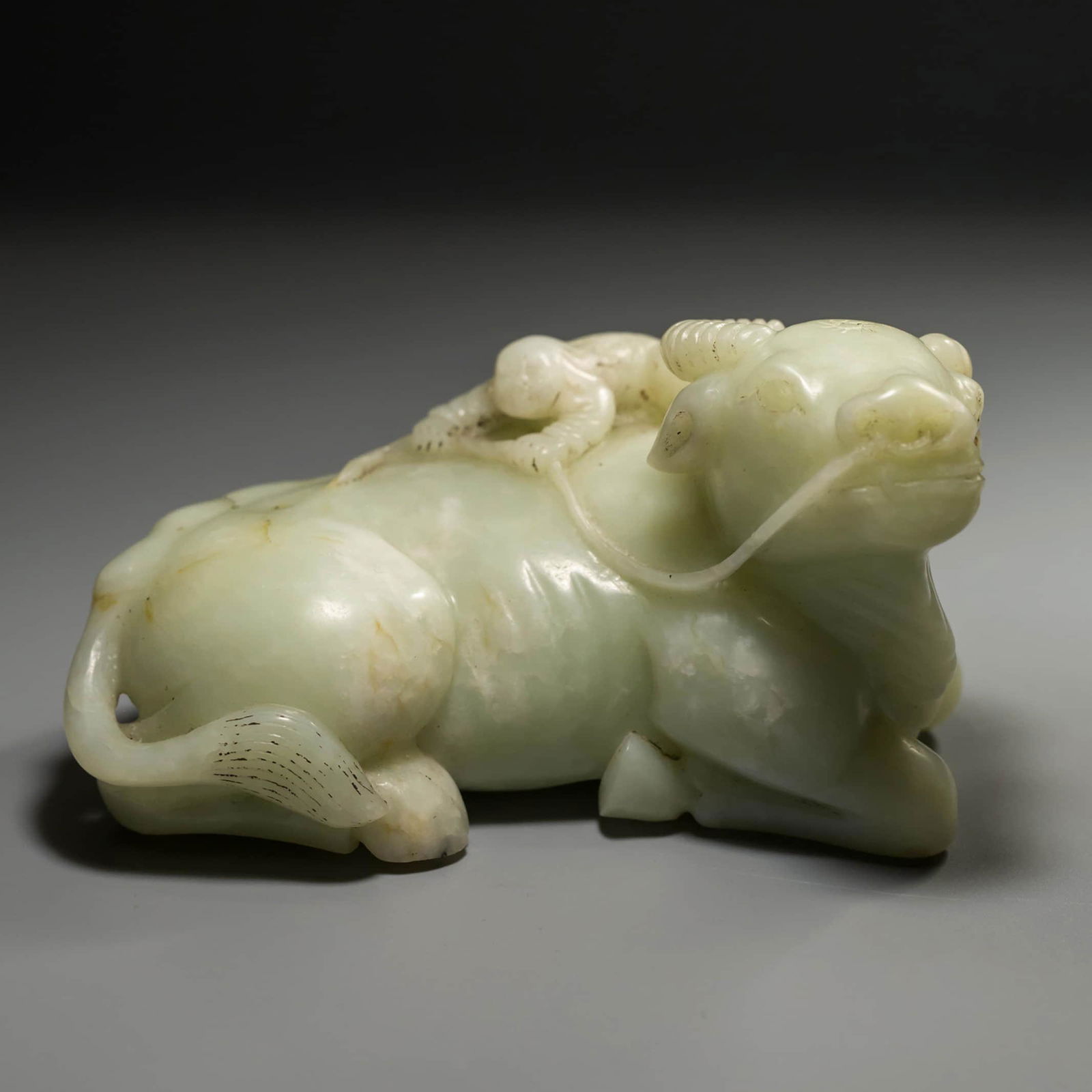 A Carved Jade Boy & Ox Ornament, with Natural Cracks (1 of 10)