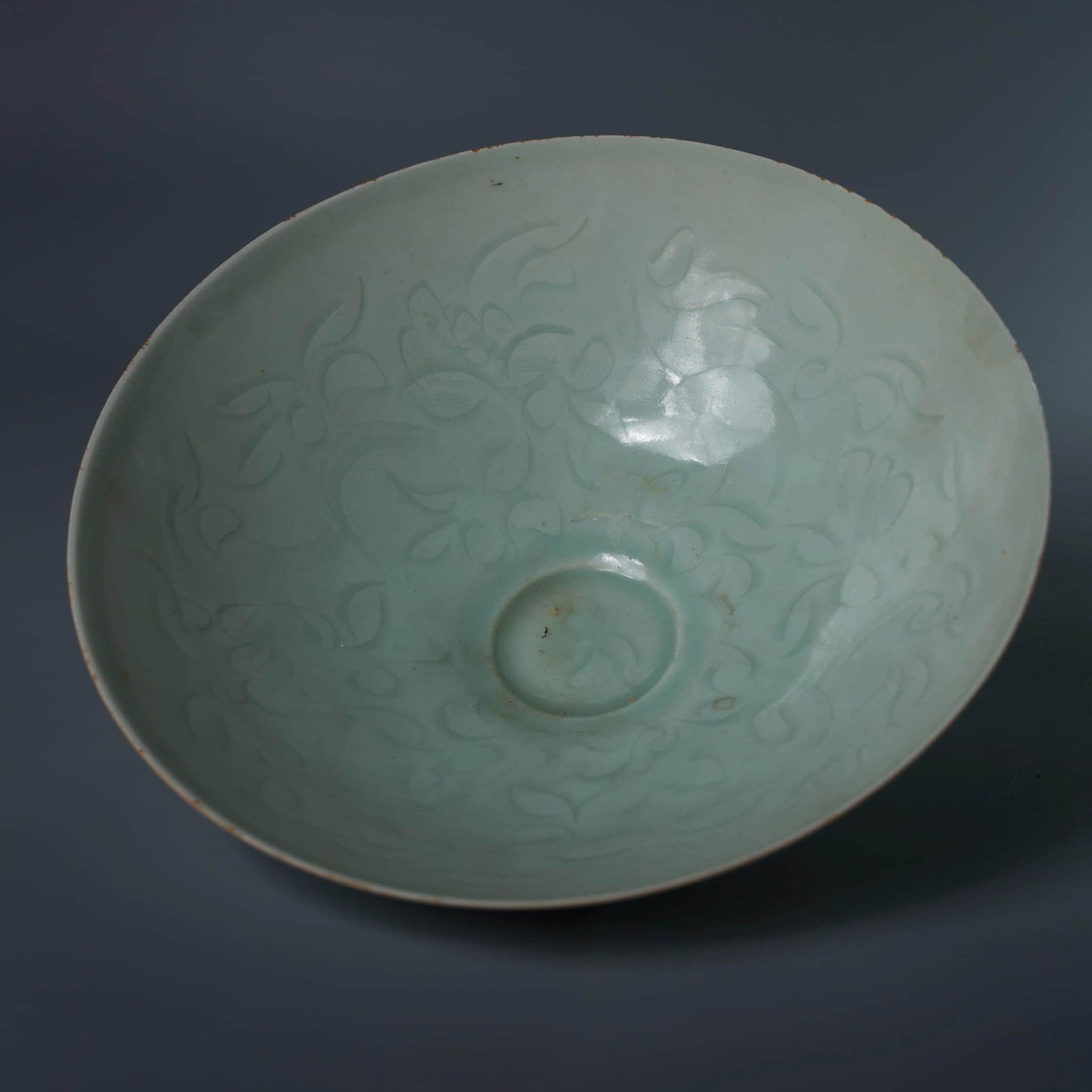 A Misty Blue Glaze Incised Floral Bowl (1 of 3)