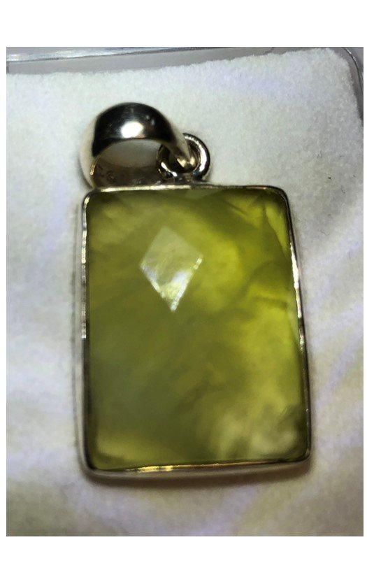 Faceted Rectangle Prehnite Pendant in Sterling Silver (1 of 3)