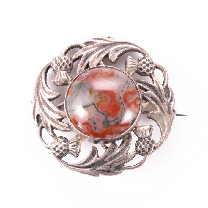 NO RESERVE PRICE Scottish Moss Agate Silver Brooch (1 of 5)